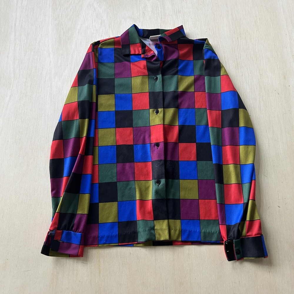 Vintage Morning Glory Button Up Shirt Womens Medium Multicolor Long Sleeve Top